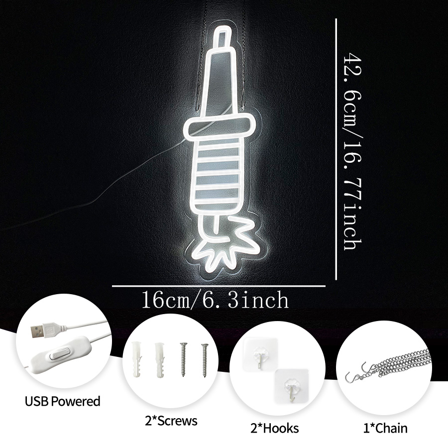 Spark Plug Neon Sign, White Le - Auto Repair Shop Signs recension och pris