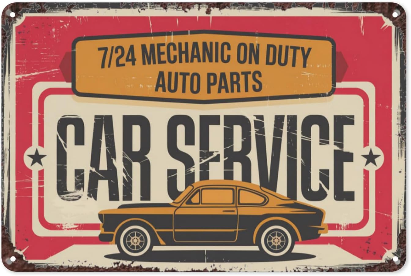 Car Service Retro Tin Sign, 8X - Auto Repair Shop Signs recension och pris